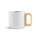 Caneca de aço inoxidável de parede dupla e asa de madeira 350 ml cor branco