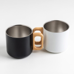 Caneca de aço inoxidável de parede dupla e asa de madeira 350 ml