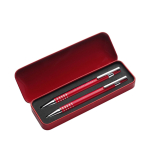 Estojo de metal com 1 lapiseira e 1 caneta tinta preta cor vermelho vista principal