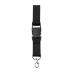 Lanyard de poliéster com mosquetão e porta-chaves em várias cores cor preto primeira vista