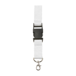 Lanyard de poliéster com mosquetão e porta-chaves em várias cores cor branco primeira vista