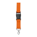 Lanyard de poliéster com mosquetão e porta-chaves em várias cores cor cor-de-laranja primeira vista