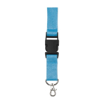 Lanyard de poliéster com mosquetão e porta-chaves em várias cores cor azul-claro primeira vista