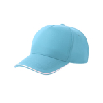 Boné de basebol de poliéster reciclado de 5 painéis 220 g/m2 cor azul-claro