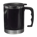 Caneca térmica de aço inoxidável e tampa com fecho deslizante cor preto primeira vista