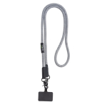 Cordão de rPET com suporte para levar o telemóvel e mosquetão duplo cor branco/preto