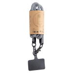 Cordão de rPET com suporte para levar o telemóvel e mosquetão duplo cor branco/preto