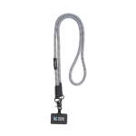 Cordão de rPET com suporte para levar o telemóvel e mosquetão duplo