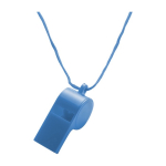 Clássico apito de plástico para pendurar, com cordão a condizer cor azul primeira vista