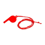 Clássico apito de plástico para pendurar, com cordão a condizer cor vermelho segunda vista