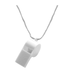 Clássico apito de plástico para pendurar, com cordão a condizer cor branco primeira vista