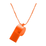 Clássico apito de plástico para pendurar, com cordão a condizer cor cor-de-laranja primeira vista
