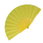 Leque de poliéster colorido com cabo de plástico personalizável cor amarelo