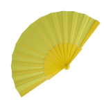 Leque de poliéster colorido com cabo de plástico personalizável cor amarelo segunda vista