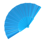Leque de poliéster colorido com cabo de plástico personalizável cor azul-claro