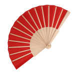 Leque de rPET colorido com cabo de madeira personalizável cor vermelho segunda vista