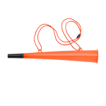 Corneta de plástico com cordão a condizer, ideal para eventos cor cor-de-laranja primeira vista