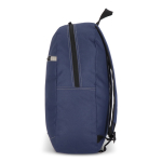 Mochila de rPET com compartimento frontal e pequeno detalhe refletor cor azul-escuro quarta vista