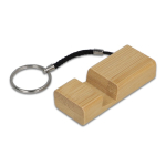 Porta-chaves de bambu com cordão com função de suporte de telemóvel cor natural
