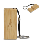 Porta-chaves de bambu com cordão com função de suporte de telemóvel