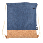Mochila de cordão de rPET com base de cortiça e capacidade de 10 kg cor azul-escuro terceira vista