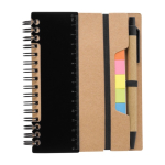 Caderno com várias notas adesivas, régua e caneta, folhas A6 pautadas cor preto primeira vista