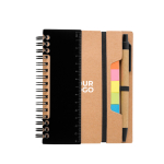 Caderno com várias notas adesivas, régua e caneta, folhas A6 pautadas cor preto vista principal