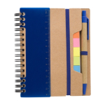 Caderno com várias notas adesivas, régua e caneta, folhas A6 pautadas cor azul primeira vista