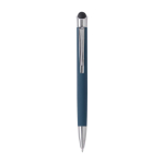 Caneta de alumínio com ponta ótica em estojo de metal, tinta azul cor azul primeira vista