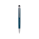 Caneta de alumínio com ponta ótica em estojo de metal, tinta azul cor azul vista principal