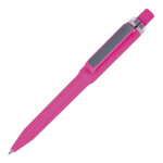 Esferográfica de plástico reciclado com acabamento suave e tinta azul cor cor-de-rosa
