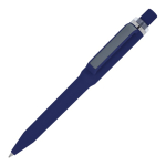 Esferográfica de plástico reciclado com acabamento suave e tinta azul cor azul-escuro