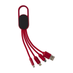 Conjunto de cabos de carga 4 em 1 com mosquetão e logótipo iluminado cor vermelho primeira vista
