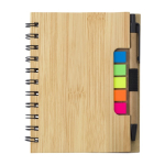 Caderno com notas adesivas no interior, folhas A6 pautadas cor castanho primeira vista