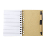 Caderno com notas adesivas no interior, folhas A6 pautadas cor castanho sexta vista