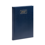 Agenda em formato B5 com capa de polipele acolchoada cor azul-marinho primeira vista de uso
