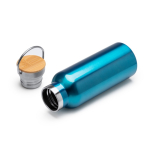 Garrafa de aço inoxidável com tampa de bambu e pega dobrável 500 ml cor preto vista detalhe 1