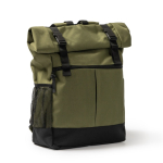 Mochila de poliéster 900D com topo enrolável e correias de fecho cor verde militar primeira vista de uso