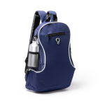 Mochila barata de poliéster com diversos compartimentos cor azul real primeira vista de uso