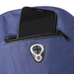 Mochila barata de poliéster com diversos compartimentos cor azul real vista detalhe 1