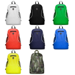 Mochila barata de poliéster com diversos compartimentos cor azul real vista detalhe 2