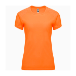 T-shirt técnica justa de poliéster para mulher 135 g/m2 Roly Direct Bahrain cor cor-de-laranja fluorescente segunda vista