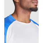 T-shirt técnica de poliéster com manga raglan 140 g/m2 Roly Direct Bugatti cor branco/azul vista detalhe 1
