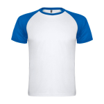 T-shirt desportiva de poliéster bicolor 140 g/m2 Roly Direct Indianapolis cor branco/azul segunda vista