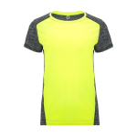 T-shirt técnica de poliéster bicolor para mulher 135 g/m2 Roly Direct Zolder cor amarelo fluorescente segunda vista
