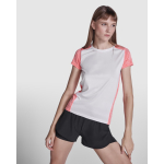 T-shirt técnica de poliéster bicolor para mulher 135 g/m2 Roly Direct Zolder cor coral primeira vista de uso