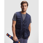 Colete de trabalho multibolsos de algodão e poliéster 200 g/m2 Roly Venera cor azul-marinho quarta vista de uso