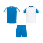 Conjunto desportivo unissexo com 2 t-shirts e calções 140 g/m2 Roly Direct Juve cor branco/azul segunda vista