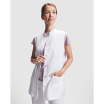 Bata de poliéster com fecho central para mulher 130 g/m2 Roly Aldany cor branco primeira vista de uso