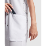 Bata de poliéster com fecho central para mulher 130 g/m2 Roly Aldany cor branco vista detalhe 1